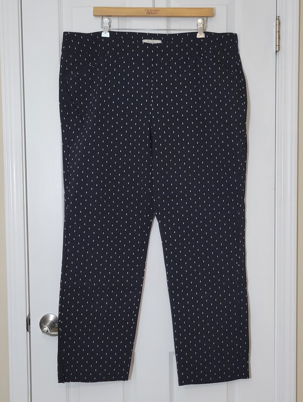 Talbots Outlet Black Pull-On Pants With White Dash Pattern Plus Size 20 20W